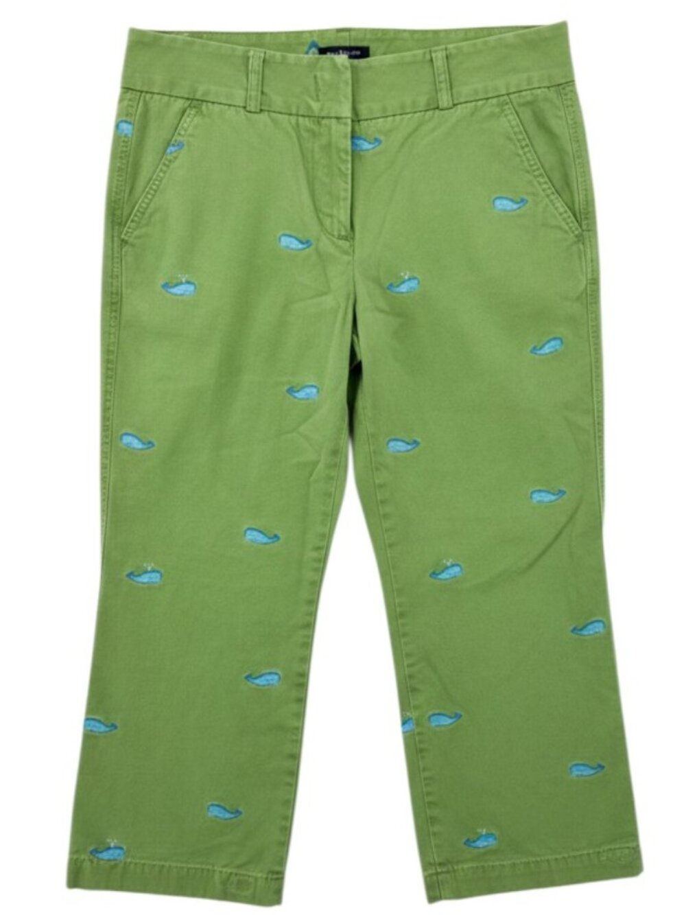 J.Crew Pants Whale Embroidered Green Favorite Fit Preppy Coastal EUC‎